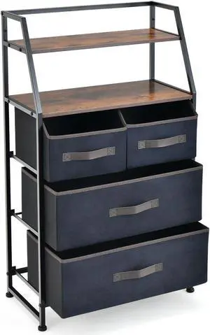 SlickBlue 4-Drawer Free Standing Storage Dresser with 2 Open Shelves-Rustic Brown