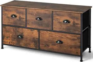 SlickBlue Dresser Organizer with 5 Drawers and Wooden Top-Rustic Brown