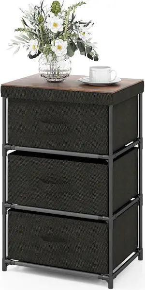 SlickBlue 3-Tier Fabric Nightstand with Sturdy Metal Frame-Black
