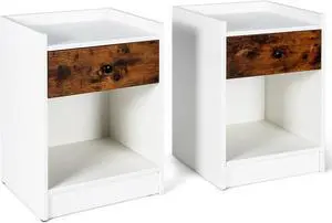 SlickBlue Set of 2 Nightstand with Drawer Cabinet End Side Table Raised Top