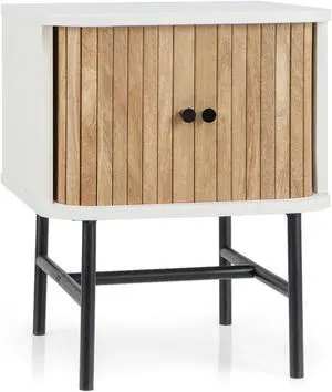 SlickBlue Mid-century Modern Nightstand with Sliding Doors and Storage Cabinet