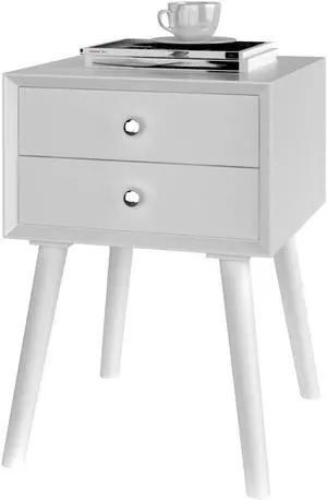 SlickBlue Mid-Century Wooden Multipurpose End Table with 2 Storage Drawers