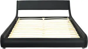 SlickBlue Full Size Faux Leather Upholstered Platform Bed Adjustable Headboard-Black