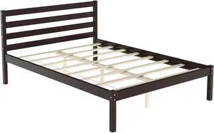 SlickBlue Modern Bed Frame with Wooden Headboard and Plywood Slat Support