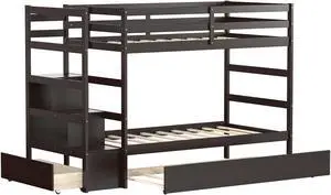 SlickBlue Twin Over Twin Bunk Bed with Storage Shelf and Drawer