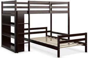 SlickBlue Twin Over Twin Loft Bunk Bed with Bookcase