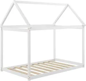 SlickBlue Stable Kids Platform Floor Bed with Roof and Heavy-Duty Slats