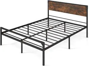 SlickBlue Platform Bed with Rustic Headboard and Footboard-Queen Size