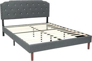 SlickBlue Upholstered Bed Frame with Adjustable Diamond Button Headboard-Full Size