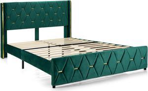 SlickBlue Queen/Full Size Upholstered Platform Bed Frame with Adjustable Headboard