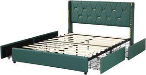 SlickBlue Full/Queen Size Upholstered Bed Frame with 4 Drawers