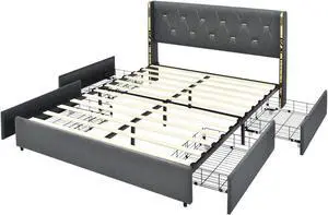 SlickBlue Upholstered Bed Frame with 4 Storage Drawers-Full Size