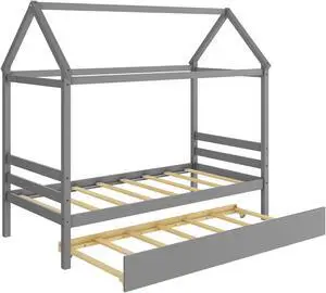 SlickBlue Kids Platform Bed Frame with Roof for Bedroom