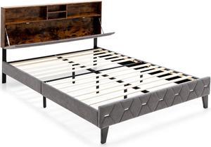 SlickBlue Full/Queen Size Upholstered Bed Frame with Storage Headboard