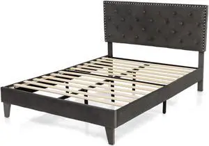SlickBlue Upholstered Platform Bed with Tufted Headboard-Full Size