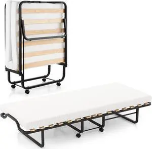SlickBlue Twin Size Folding Bed with Foam Mattress and Lockable Wheels