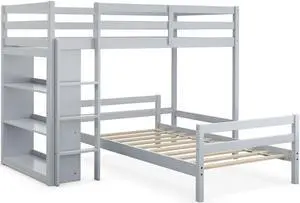 SlickBlue Twin Over Twin Loft Bunk Bed with Bookcase