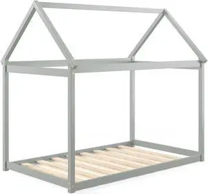 SlickBlue Stable Kids Platform Floor Bed with Roof and Heavy-Duty Slats