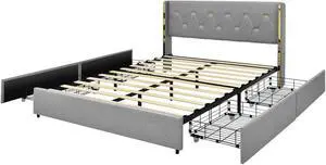 SlickBlue Full/Queen Size Upholstered Bed Frame with 4 Drawers