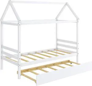 SlickBlue Kids Platform Bed Frame with Roof for Bedroom
