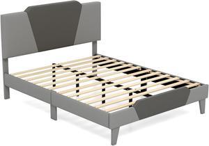 SlickBlue Full/Queen/Twin Velvet Upholstered Bed Frame with High Headboard
