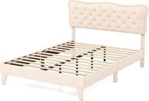 SlickBlue Full/Queen Size Bed Frame with Nail Headboard and Wooden Slats