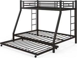 SlickBlue Twin Over Full Bunk Bed Frame with Trundle for Guest Room-Black