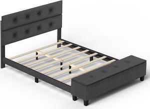 SlickBlue Full/Queen Upholstered Bed Frame with Ottoman Storage