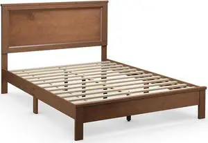 SlickBlue Full/Queen Bed Frame Platform Slat High Headboard Bedroom with Rubber Wood Leg