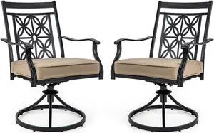 SlickBlue 2 Pieces Patio Swivel Chairs with Blossom Pattern Backrest and Cushions