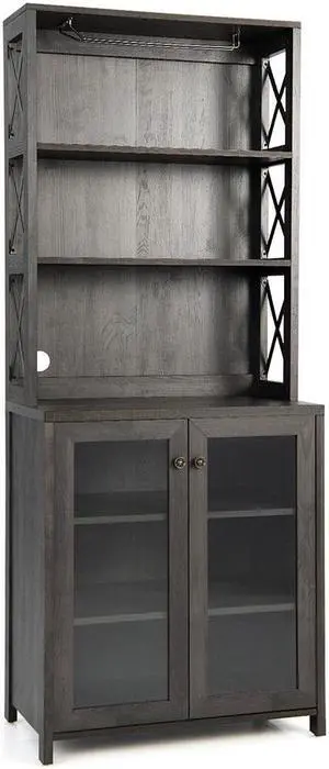 SlickBlue Tall Freestanding Bar Cabinet Buffet with Glass Holder and Adjustable Shelf