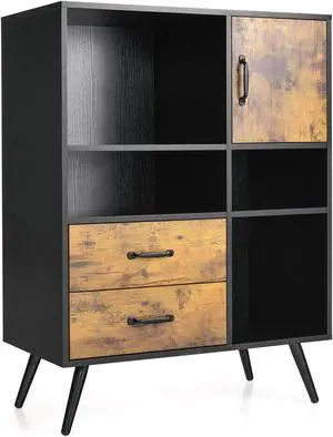 SlickBlue Industrial Buffet Sideboard Kitchen Cupboard with Cubbies Drawers