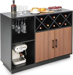 SlickBlue Industrial Sideboard Cabinet with Removable Wine Rack and Glass Holder