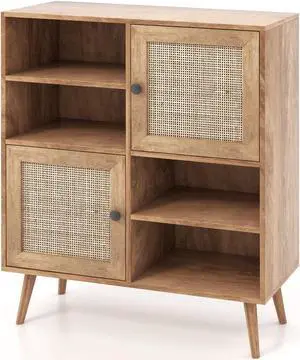 SlickBlue Rattan Buffet Cabinet with 2 Doors and 2 Cubbies