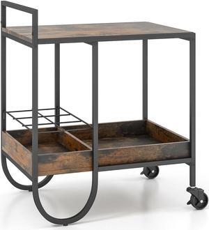 SlickBlue Rolling Buffet Serving Cart with Removable Metal Wire Wine Rack