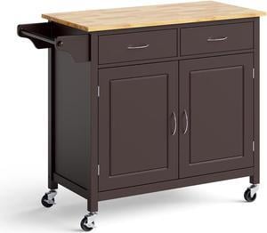 SlickBlue Modern Rolling Kitchen Cart Island with Wooden Top-Brown