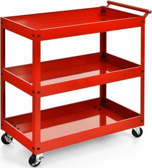 SlickBlue 3-Tier Utility Cart Metal Mental Storage Service Trolley-Red