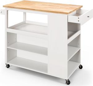 SlickBlue Kitchen Island Trolley Cart on Wheels with Storage Open Shelves and Drawer