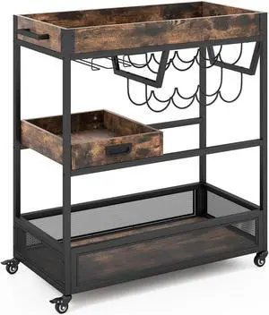 SlickBlue 3-Tier Industrial Buffet Serving Cart with Wine Rack