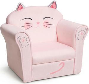 SlickBlue Kids Upholstered Cat Armrest Couch Sofa with Linen Fabric