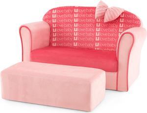 SlickBlue Ultra Soft Velvet Kids Sofa Chair Toddler Couch with Ottoman