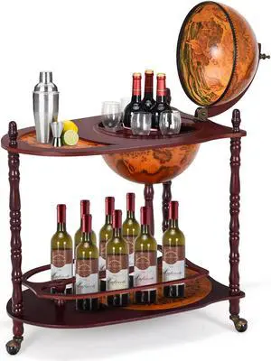 SlickBlue Vintage Globe Rolling Wine Bar Cart with Extra Shelf