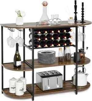 SlickBlue 47 Inches Wine Rack Table with Glass Holder and Storage Shelves