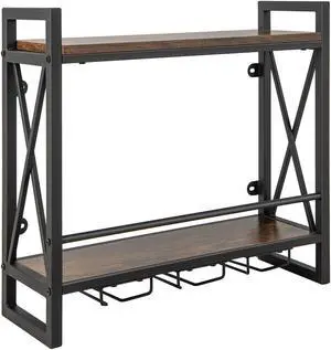 SlickBlue Industrial Wall Mounted Wine Rack with 3 Stem Glass Holders