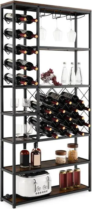 SlickBlue Industrial Floor Wine Rack with 3 Rows of Stemware Racks