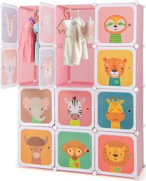 SlickBlue 12 Cube Kids Wardrobe Closet with Hanging Section and Doors
