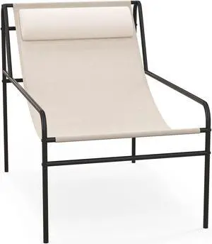 SlickBlue Patio Sling Lounge Chair with Removable Headrest Pillow and Metal Frame-Beige