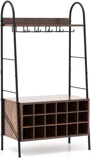 SlickBlue Baker's Rack with Detachable Wine Rack and 5 Rows of Stemware Holder-Rustic Brown