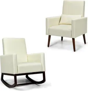 SlickBlue 2-in-1 Fabric Upholstered Rocking Chair with Pillow