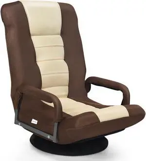 SlickBlue 360-Degree Swivel Gaming Floor Chair with Foldable Adjustable Backrest-Brown
